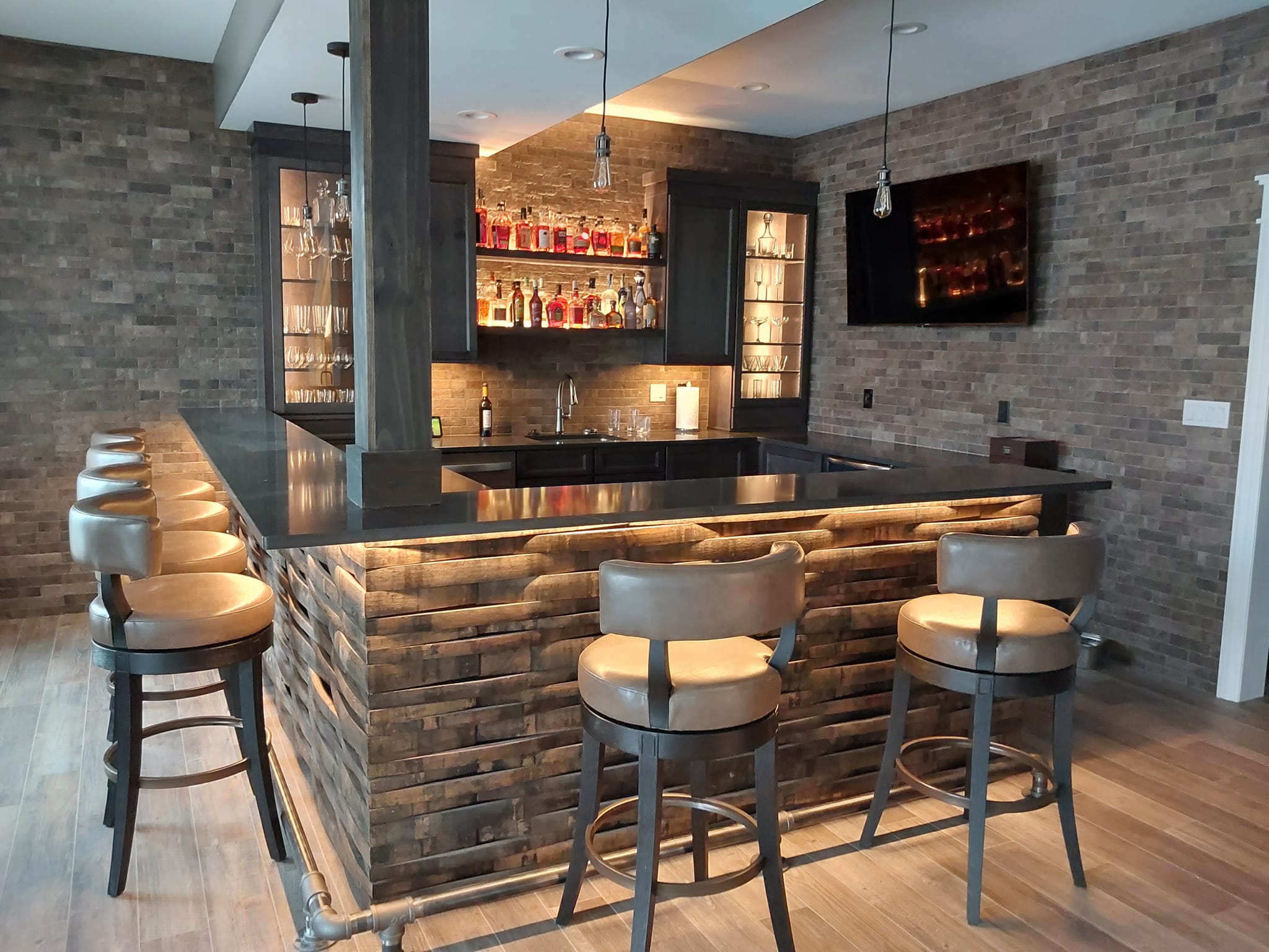 Custom Whiskey Barrel Staves Illuminated Bar